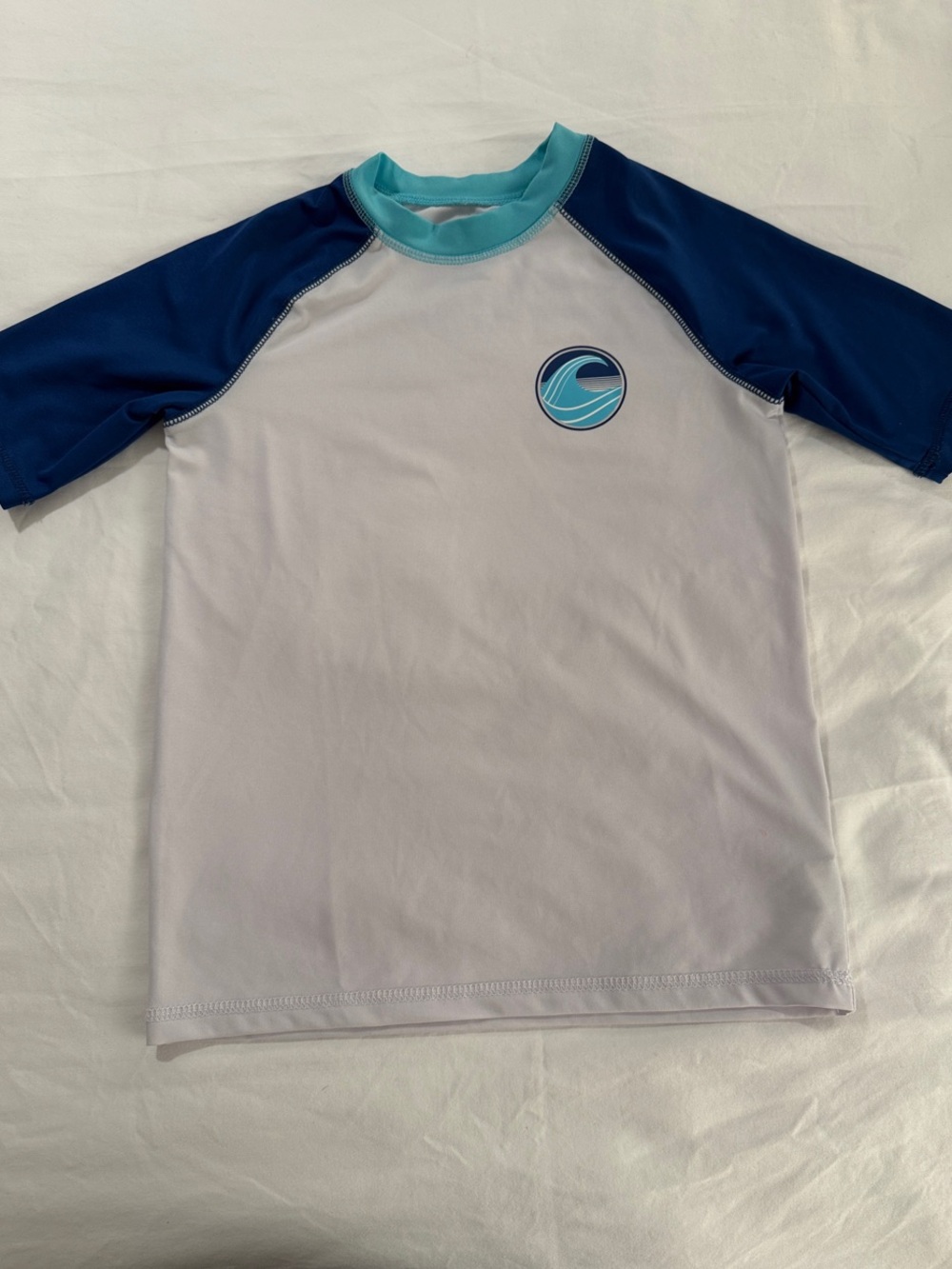 The Children's Place White Rashguard with Navy Sleeves and Teal Neck